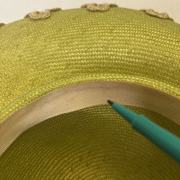 Mr John Vintage Hat 1980s style wide brim green gold white trim Flawed stained main image 11